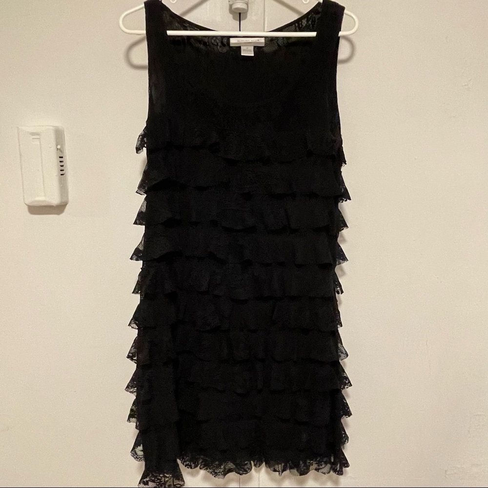 August Silk Black Layered Floral Lace Dress Size M